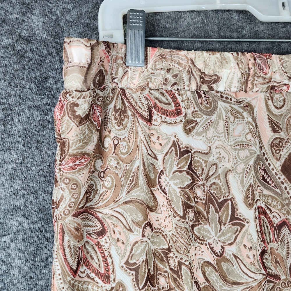 Dressbarn Paisley Midi Skirt Womens Large Tan Brown Coral Elastic Waist Lined - Picture 3 of 8